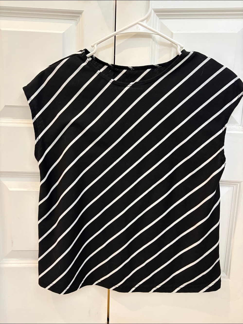 Black & White Diagonal Stripe Short Sleeve Women’s Shirt